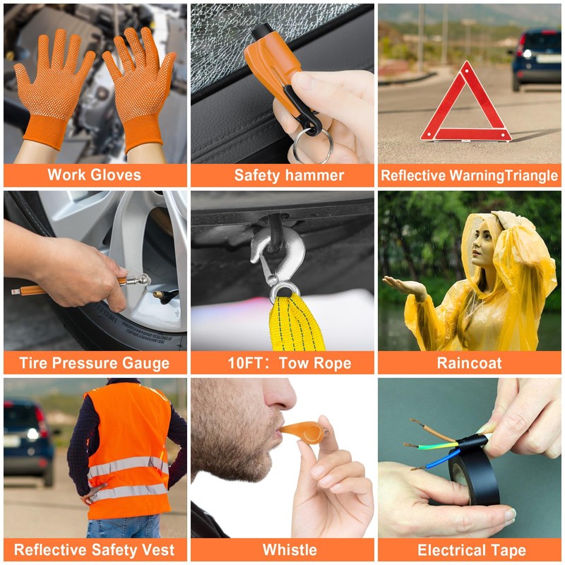 AUTODECO 131 Pieces Car Emergency Safety Kit Bag with Air