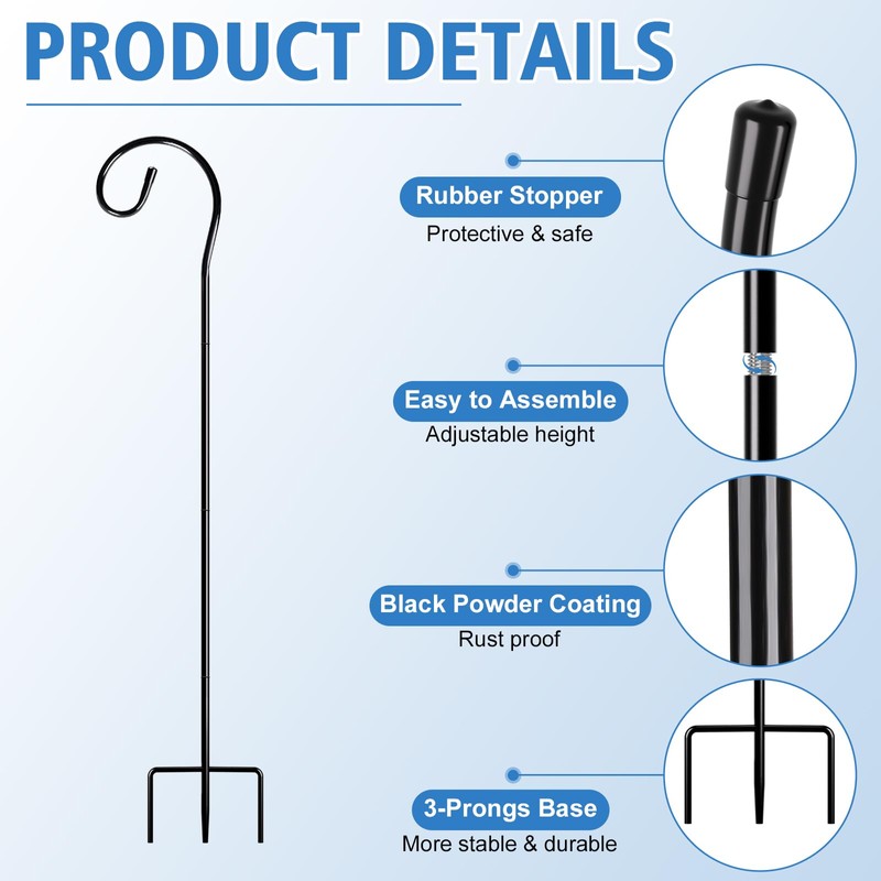 3 Pieces Shepherds Hooks for Outdoor Adjustable 32 Inch Shepherds