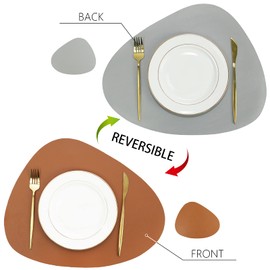 Olrla Dual-Sided Placemat and Coaster Sets 4, PU Leather Waterproof Heat-Resistant Wipeable Dining Table Mats for Home Kitchen Restaurant Indoor Outdoor(Brown/Grey)