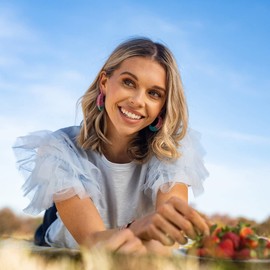 INK+ALLOY Women's Rattan Earrings Harper 1.5-Inch Raffia Wrapped Hoops Jewelry for the Modern Bohemian (Lilac Turquoise)