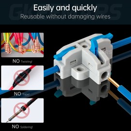 GKEEMARS 20Pcs 3 Way T-Shape Connectors for Wiring, Quick Wire Splitter Connector for Circuit Inline 24-12 AWG (Blue)
