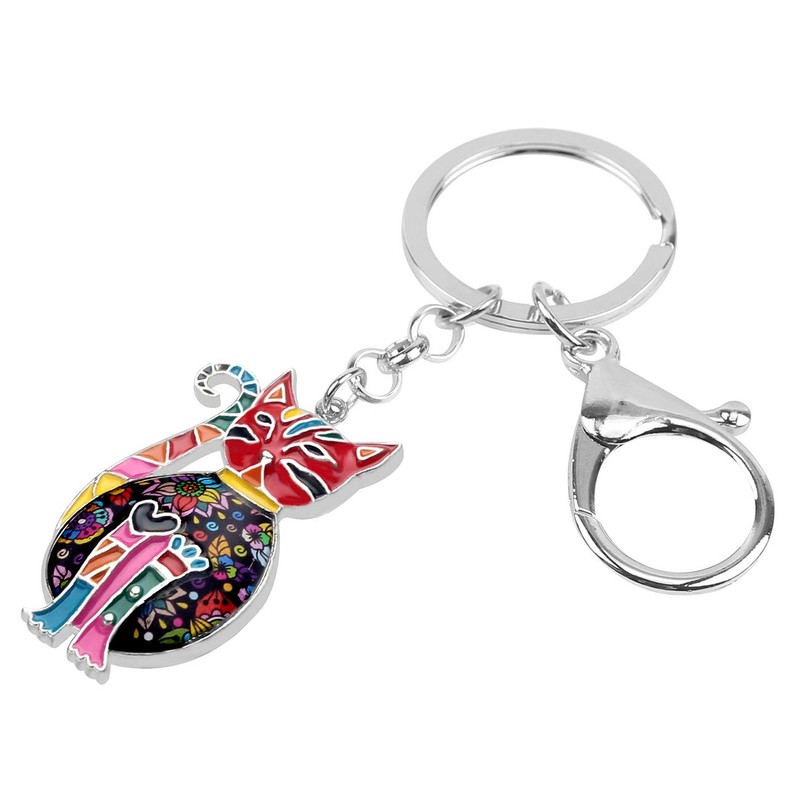 WEVENI エナメル合金 子猫 キーチェーン エレガント ペットキーリング ジュエリー レディース ガールズ バッグ