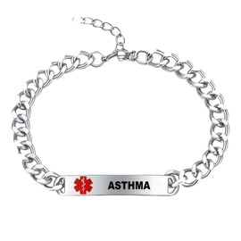 YOTHIWAD Medical Alert Bracelets for Men, Strong Durable Stainless Bracelet Medical Id Bracelets with Free Laser Engraving,Adjustable Wristband Dual-Side Engraving(ASTHMA)