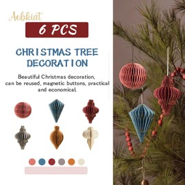 AOBKIAT Christmas Decorations Christmas Decoration, Red Brown Paper Ornaments for Christmas Tree, Pack of 6 3D Mini Paper Honeycomb with Glitter Edge, for Christmas Wreath, New Year's Eve, Home Decoration
