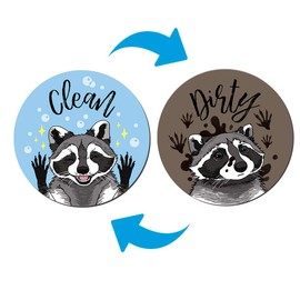 WIRESTER 3.5 inch Dishwasher Clean Dirty Flip Sign Double-Sided Decoration for Kitchen Dishwasher Washing Machine, Raccoon