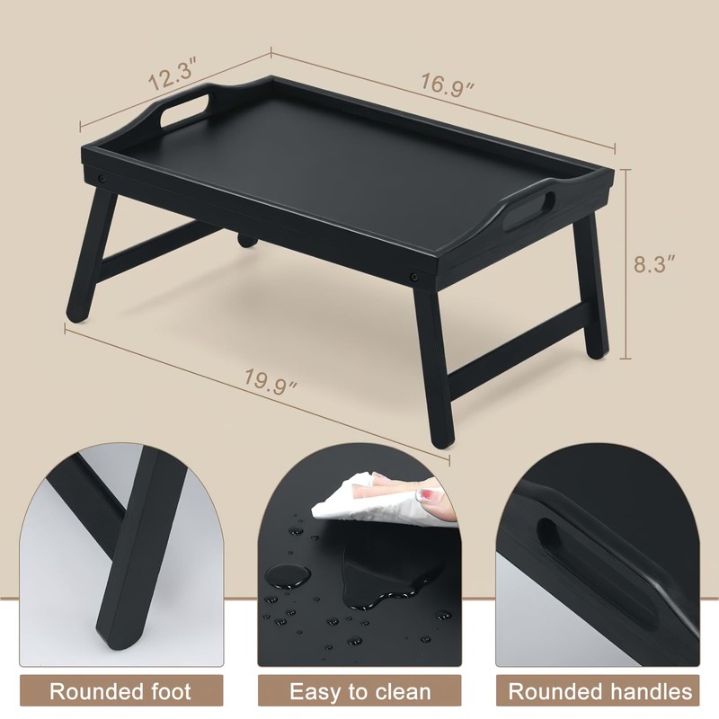 2 Pack Bed Tray Table Breakfast Trays Serving Tray Bamboo