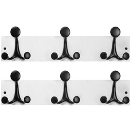 SKOLOO 17-Inch White Wood Coat Rack Wall Mount with 3 Triple Hooks - Ideal for Family Entrances, Classrooms, and Pet Supplies Storage - Perfect Coat Hooks for Wall, Pack of 2