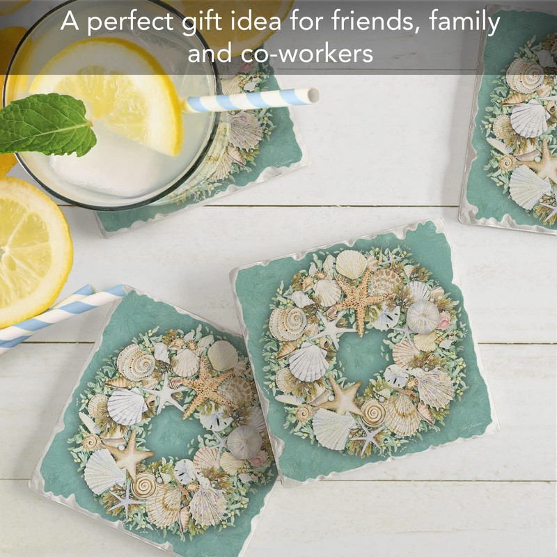 Thirstystone Coastal Sea Shell Wreath 4 Pack Absorbent Stone Tumbled