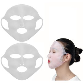 Angzhili 2 Pack Silicone Moisturizing Mask for Sheet Mask,Reusable Facial Mask Cover with Hook,Sheet Mask Cover for Slow Down the Evaporation of Mask Essence,Face Care Tool (White)