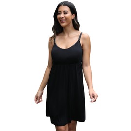 Sosolism Maternity Nursing Nightgown Built in Bra Summer Pregnancy Gown Supportive Breastfeeding Dress for Women Black, Large