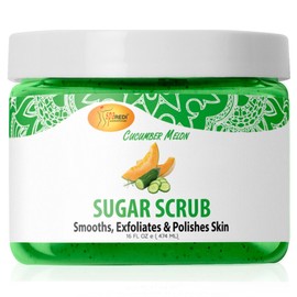 SPA REDI - Exfoliante corporal de azúcar, melón de pepino, 16 onzas - Exfoliante, hidratante, hidratante y nutritivo, resplandece, pulir, piel suave y fresca - Exfoliante corporal