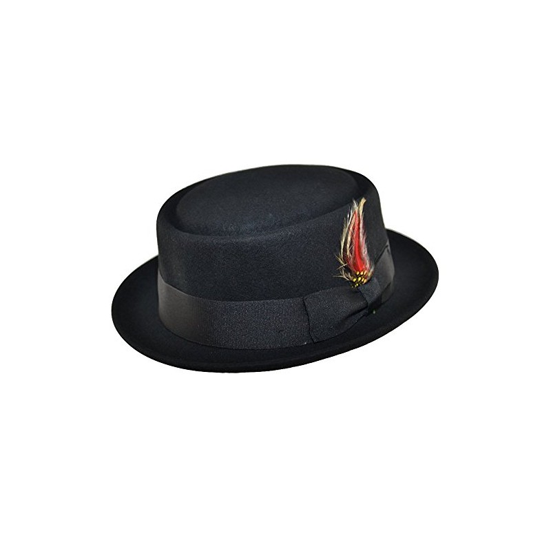 Crushable Wool Felt Round Pork Pie Hat (Medium, Black)