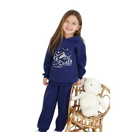 Miababy Winter Tracksuit for Kids - Three Thread Fabric Raised Set, Warm Cotton Top & Bottom, Printed Design, Sizes 2-8 Years, Stylish & Comfortable (UK, Age, 5 Years, Regular, Dark Blue)