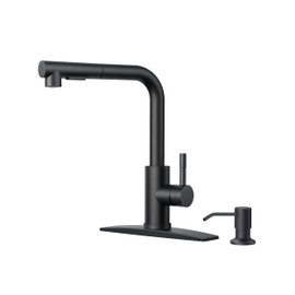 FORIOUS Black Kitchen Faucets with Soap Dispenser, Kitchen Faucets with Pull Down Sprayer, Commercial Kitchen Sink Faucet for 1 or 3 Hole, Single Handle Pull Out Faucet for Sink RV Bar Laundry Room