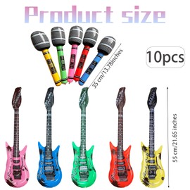 10 PCS Inflatable Musical Instrument Inflatable Guitar Inflatable Microphone,Rock and Roll Musical Instruments Props For Music Party Decorations for Kids Birthday Party Decoration, Music Party