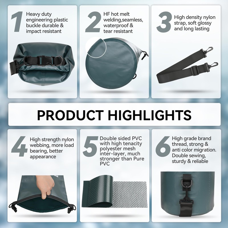 MARCHWAY Floating Waterproof Dry Bag Backpack 5L/10L/20L/30L/40L, Roll Top Sack