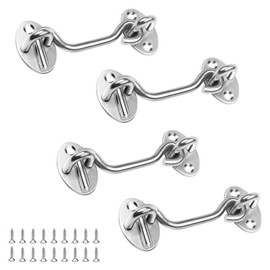 4 Pack 75mm Storm Hooks with Eyelets, AMONENZ Storm Hooks Stainless Steel Cabin Hooks with Screws for Locking Windows, Blinds, Barns, Garages and Shed Doors