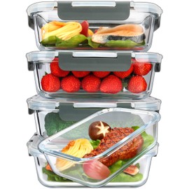 M MCIRCO [5-Packs, 36 Oz Glass Meal Prep Containers with Snap Locking Lids Glass Food Containers,Airtight Lunch Container,Microwave, Oven, Freezer and Dishwasher (4.5 Cup)