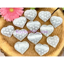 Wholesale Lot 12 Pcs Natural Selenite Aka Satin Spar  Heart Crystal   ~6cm