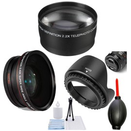46MM Wide Angle Lens with Macro + 2.2X Telephoto Lens+ Lens Hood, for Panasonic Lumix G Vario 35-100mm f/4-5.6 ASPH. MEGA O.I.S. Lens