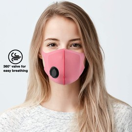 NUÜR 2pcs Fabric Reusable Face Mask, with Air Valve and Ear Loops, Breathable, Soft, Washable, Durable for Everyday Public Use, Pink