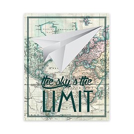 Nursery Decor, The Sky Is The Limit Paper Plane 05x07 Inch Print, Inspirational Artwork for Kids, Baby Room Decor, Playroom Decor, Classroom Decor, Preschool, Eco Friendly Decor, Baby Shower