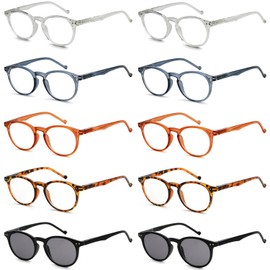 GUD 10 Pack Oval Reading Glasses Retro Ladies Round Readers for Women +3.00