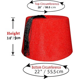 100% Egyptian Adult Red Fez Tarboush Tarboosh Turkish Ottoman Hat Complete Any Costume Hats Features With Black Tassel Large Traditional Egypt Arabic Arabian Accessory Men & Women Fine Cotton