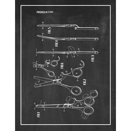 Hair Cutting Scissors Patent Print Chalkboard with Border (8.5" x 11") M13675