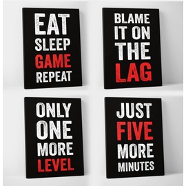 Damdekoli Video Game Posters - Set of 4 - Black Red (12 x 18 Inches - Canvas)