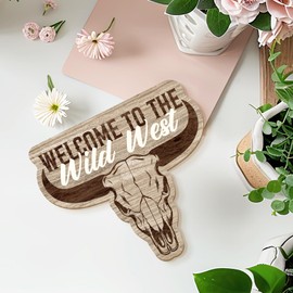 MOTERMATE Welcome to the Wild West Sign Decor, Rustic Western Boho Welcome Front Porch Door Decor for Farmhouse Bedroom, Western Bull Horns Longhorn Cow Skull Home Room Wall Hanging Decor, 8x10 Inch