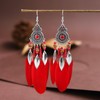 Red fashion round bohemian long feather earrings