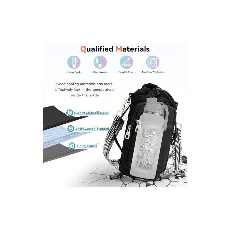 Water Bottle Carrier Bag with Strap - Hands-Free Sling for