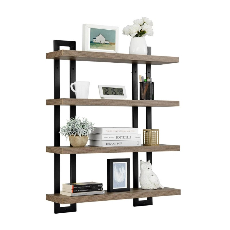 Unbranded Danya B. 4-Tier Floating Bracket Wall Shelf - Walnut