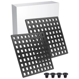 2 Pcs Square Shower Drain Cover 4" Matte Black- Anti-Clog Bathroom Drain Cover with Non-Slip Surface, Universal Fit for Shower, Kitchen, Outdoor Use