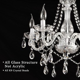 HOXIYA DIMMABLE Plug-in Glass Chandelier 5 Light Crystal, White Hanging Pendant Light Fixture with Cord, Classic Vintage K9 Crystals Beads for Girls' Room Dining Area Kitchen Island PRE-Wired