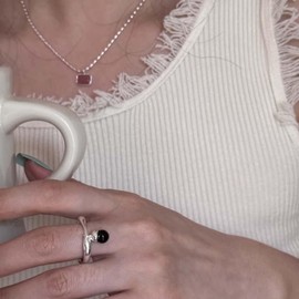 Stocking Stuffers Holiday Outfits for Women 2024 Black Pine Nut Ring for Women Dainty Black Dangle Ring Minimalist Statement Band Finger Ring Cute Ring for Girls Jewelry Gift for Women Girls