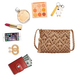 MEGAUK Shoulder Bag with Fringe Women's Shoulder Bag Fringe Bag Tassels Straw Woven Beach Bag for Women, 05850 Khaki