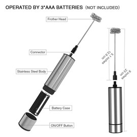 Elektrischer Milchaufschäumer Schneebesen, Mixer für Getränke, Gerte mit Doppelfeder aus Edelstahl, tragbarer Schaum für Cappuccino, Kaffee, Latte Macchiato, Eier, heiße Schokolade