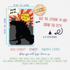 Silly Goose Gifts Defend The City! - Monster Dragon Movie Comic Type Retro Themed Party Supply Pin Jets Game Activity Set