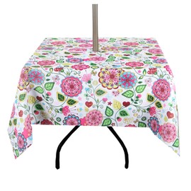 EHouseHome Outdoor Indoor 60inch SquareTablecloth with Umbrella Hole and Zipper, Waterproof Zippered Patio Table Cloths, Spring/Summer Table Covers for Backyard Circular Table/BBQs/Picnic