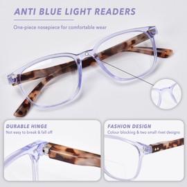 OPTOFENDY Bifocal Reading Glasses for Women, Blue Light Blocking Readers with Spring Hinges, Clear Top Retro Square Frame Light purple 2.0x