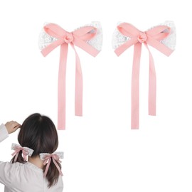 2Pcs Lace Bowknot Hair Clip for Women Girls Pink Hair Bow Clips for Women Girls Bows Hair Accessories for Party Prom Cosplay