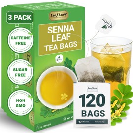 LeafLea 120 Senna Tea Bags – Pure Senna Herbal Laxative Tea, Naturally Supports Constipation Relief & Digestive Cleanse, Caffeine-Free, No Sugar, No Gluten, Non-GMO, Vegan, Individually Wrapped