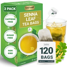 LeafLea 120 Senna Tea Bags – Pure Senna Herbal Laxative Tea, Naturally Supports Constipation Relief & Digestive Cleanse, Caffeine-Free, No Sugar, No Gluten, Non-GMO, Vegan, Individually Wrapped