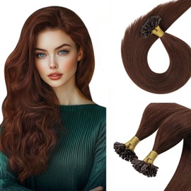 Sunny Hair U Tip Hair Extensions Human Hair Invisible Keratin Hair Extensions Straight Hair Extensions for Women 50G Auburn 16inch