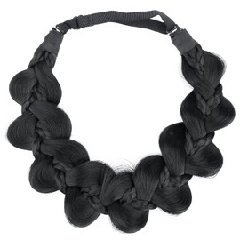 Gledola Bridal Hair Accessories Wide Kinky Fishtail Plaited Braids Headband Braided Synthetic Hair Elastic Stretch, for Women, Bride (Black)