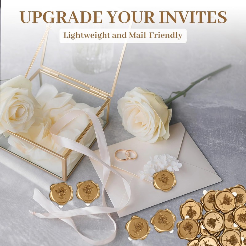 50Pcs Classic Floral Bouquet Wax Seal Stickers, Self-Adhesive Wedding Invitation