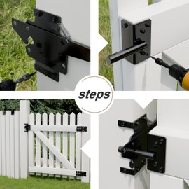 KABMOZ Self Locking Gate Latch PVC Fence Gate Lock Suitable Apply Wooden/Vinyl/Secure Pool/Yard/Garden,Black (Stainless Steel)