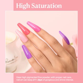 AZUREBEAUTY Pastel Pink Purple Coral Dip Powder Nail Starter Kit, 4 Colors Portable Dipping Powder Set, French Nail Art Base Top Coat Activator Essential Liquid Manicure No Lamp Needed Salon